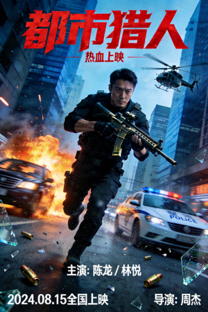 动作电影《都市猎人》海报 - 现代都市枪战与追逐场面